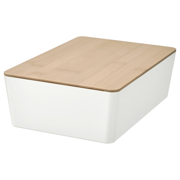 IKEA KUGGIS box with lid, white/bamboo, 7x10 ¼x3 ¼ in , IKEA Sale | 08625FKJZ