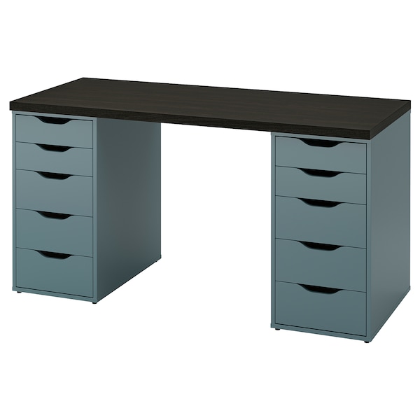 IKEA LAGKAPTEN / ALEX desk, black-brown/gray-turquoise, 55 1/8x23 5/8 in , IKEA Sale | 34795KCPN