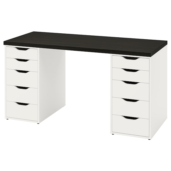 IKEA LAGKAPTEN / ALEX desk, black-brown/white, 55 1/8x23 5/8 in , IKEA Sale | 51972SBNJ