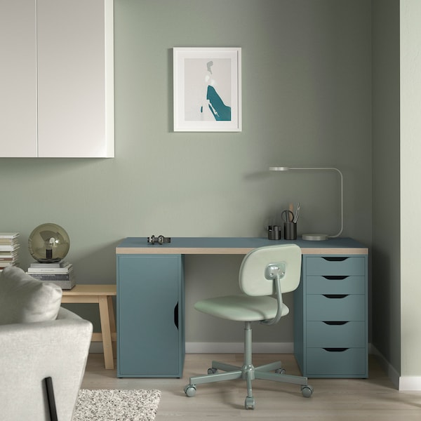 IKEA LAGKAPTEN / ALEX desk, gray-turquoise/black, 55 1/8x23 5/8 in , IKEA Sale | 98420UXAS