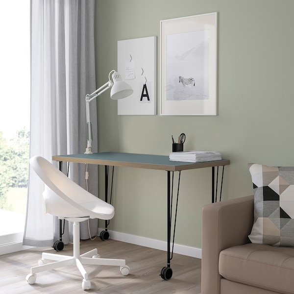 IKEA LAGKAPTEN / KRILLE desk, gray-turquoise/black, 47 1/4x23 5/8 in , IKEA Sale | 40912IQJM