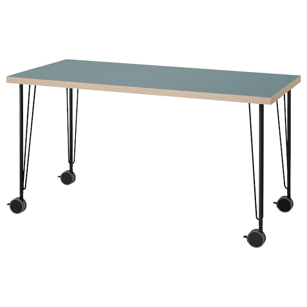 IKEA LAGKAPTEN / KRILLE desk, gray-turquoise/black, 55 1/8x23 5/8 in , IKEA Sale | 37864CEUZ