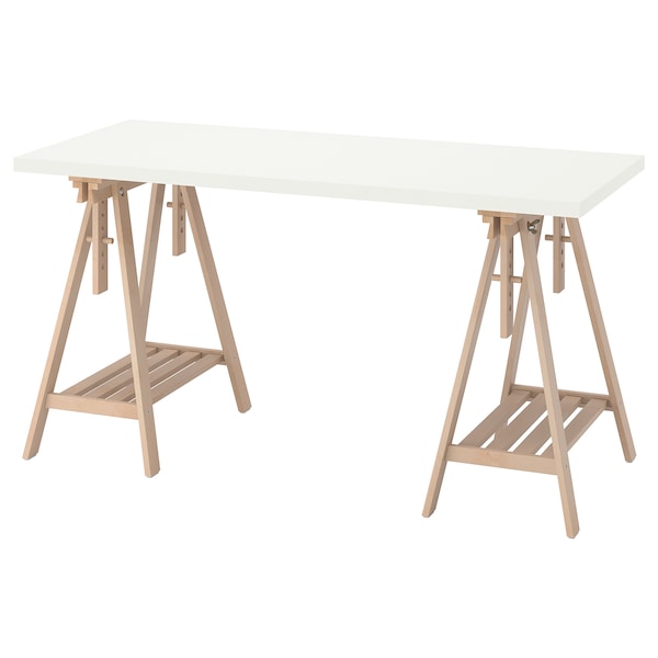 IKEA LAGKAPTEN / MITTBACK desk, white/birch, 55 1/8x23 5/8 in , IKEA Sale | 98306YFPV