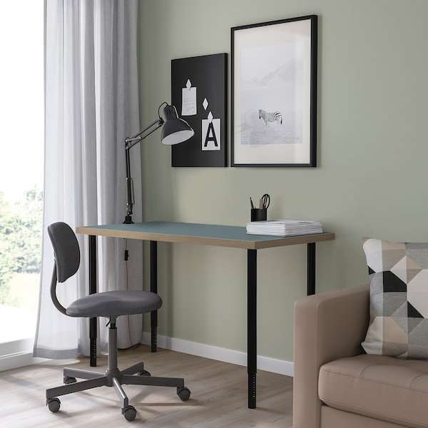 IKEA LAGKAPTEN / OLOV desk, gray-turquoise/black, 47 1/4x23 5/8 in , IKEA Sale | 90625SWAB