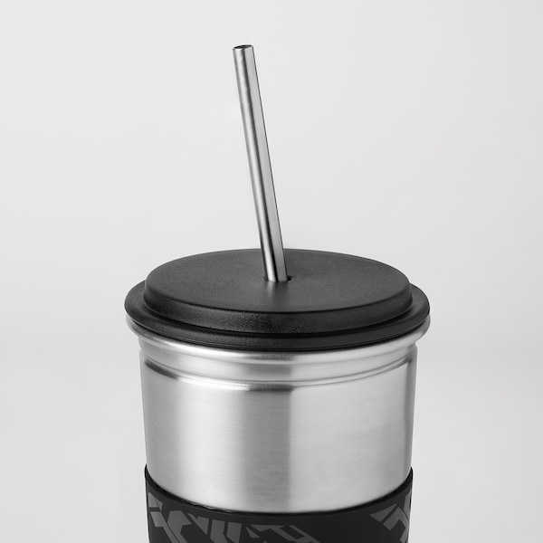 IKEA LÅNESPELARE insulated tumbler w lid and straw, black , IKEA Sale | 34570FSVQ