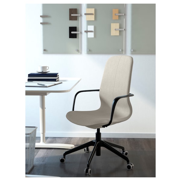 IKEA LÅNGFJÄLL conference chair with armrests, Gunnared beige/black , IKEA Sale | 10839GSQJ