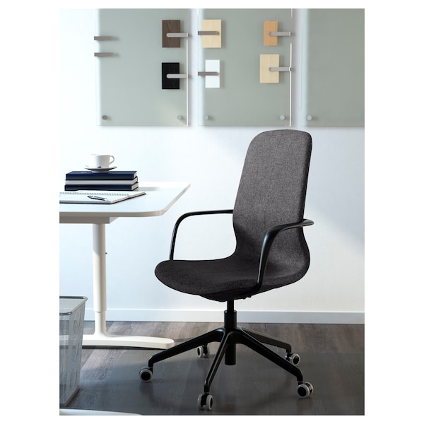 IKEA LÅNGFJÄLL conference chair with armrests, Gunnared dark gray/black , IKEA Sale | 92604LXIH