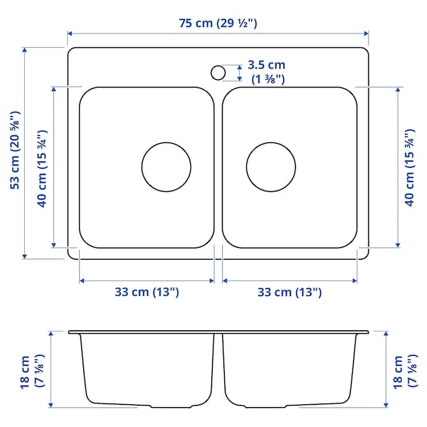 IKEA LÅNGUDDEN double bowl top mount sink, stainless steel, 29 1/2x20 5/8 in , IKEA Sale | 43716UCBR