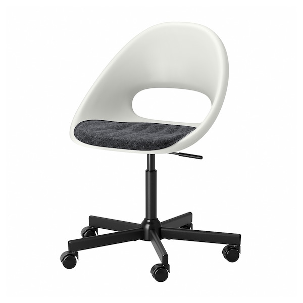 IKEA LOBERGET / MALSKÄR swivel chair + pad, white black/dark gray , IKEA Sale | 83510HUQA