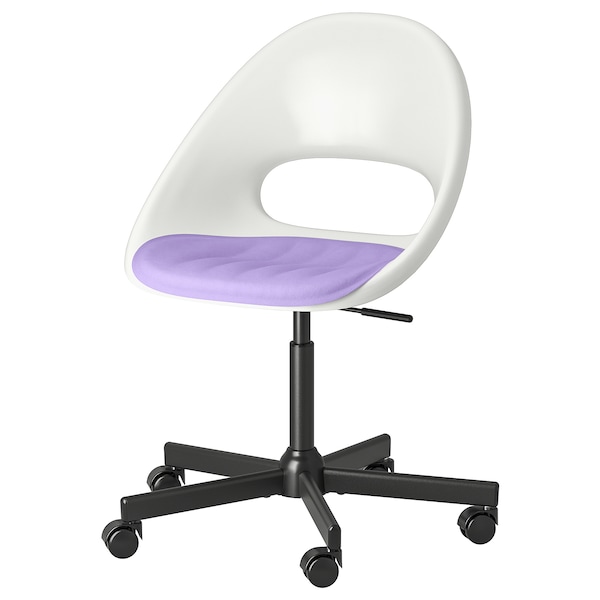 IKEA LOBERGET / MALSKÄR swivel chair + pad, white black/lilac , IKEA Sale | 25978OEXT