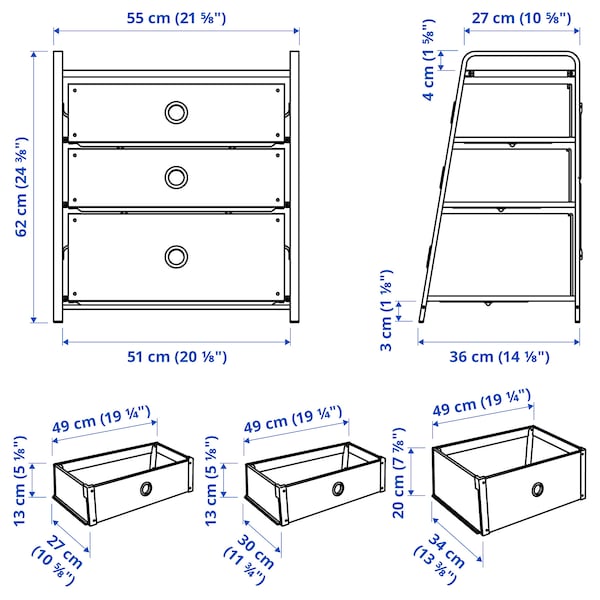 IKEA LOTE 3-drawer chest, white, 21  5/8x24  3/8 in , IKEA Sale | 42375ALBE