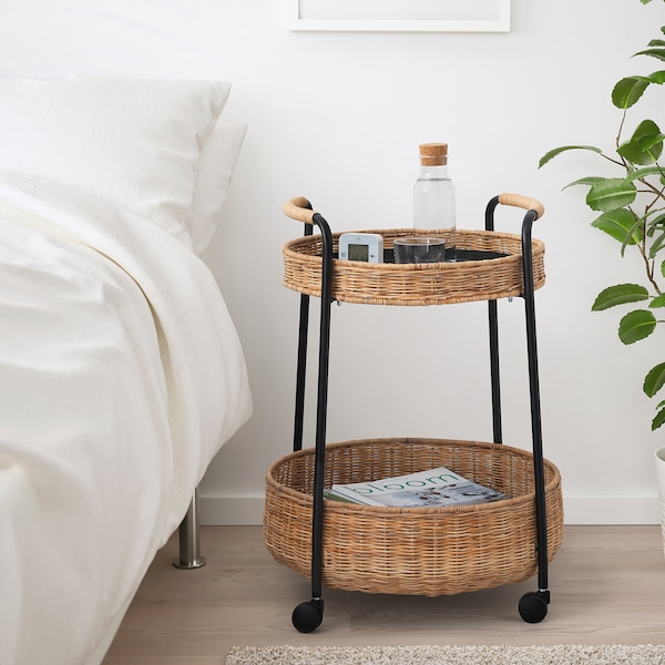 IKEA LUBBAN Serving cart with storage, rattan, anthracite , IKEA Sale | 62794DYGE