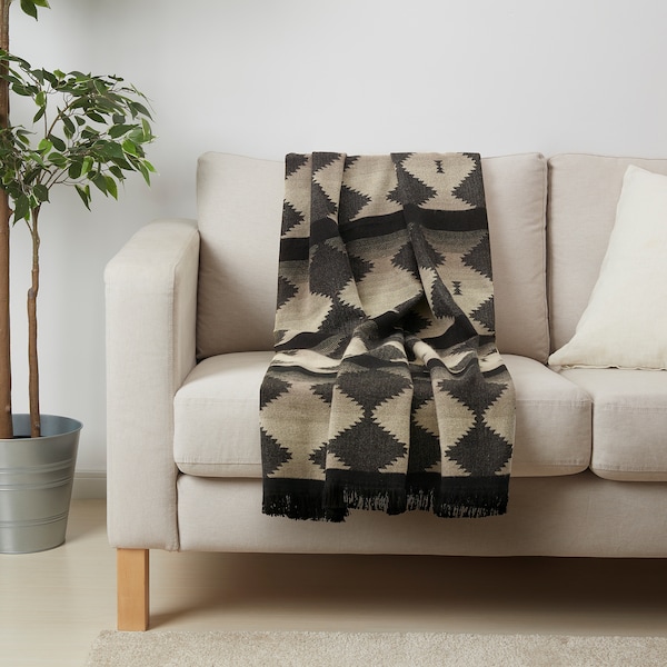 IKEA LUKTVÄDD throw, black/gray, 51x67 in , IKEA Sale | 06415VQHY