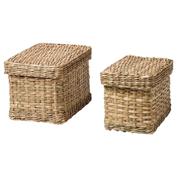 IKEA LURPASSA box with lid, set of 2, seagrass , IKEA Sale | 89632SECI