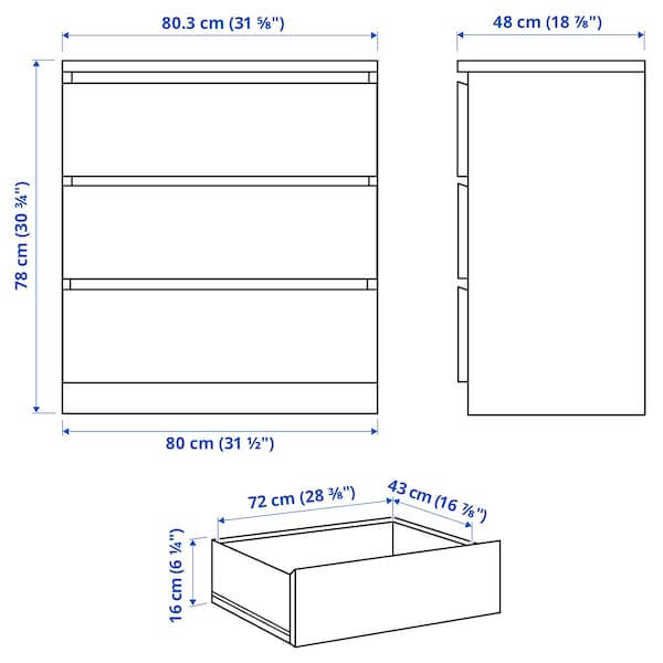 IKEA MALM 3-drawer chest, black-brown, 31 1/2x30 3/4 in , IKEA Sale | 49268AZJG