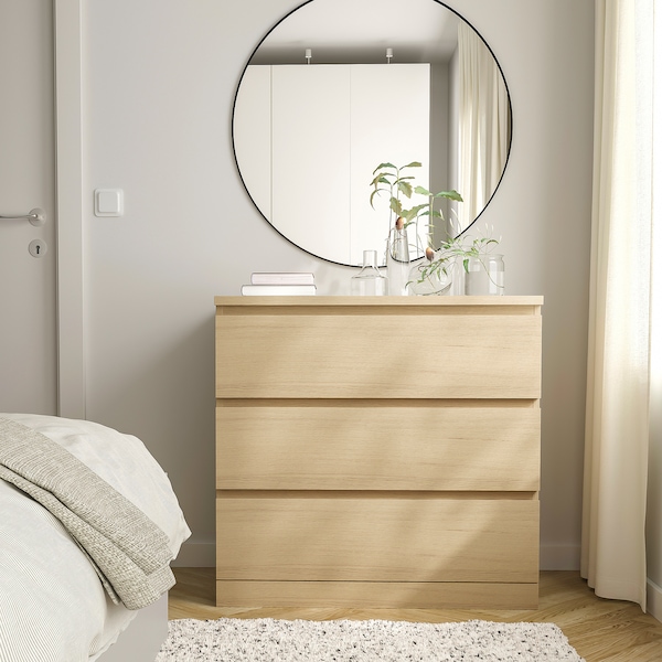 IKEA MALM 3-drawer chest, white stained/oak veneer, 31 1/2x30 3/4 in , IKEA Sale | 46290HKYX