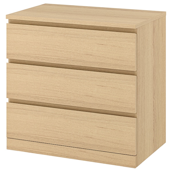 IKEA MALM 3-drawer chest, white stained/oak veneer, 31 1/2x30 3/4 in , IKEA Sale | 46290HKYX