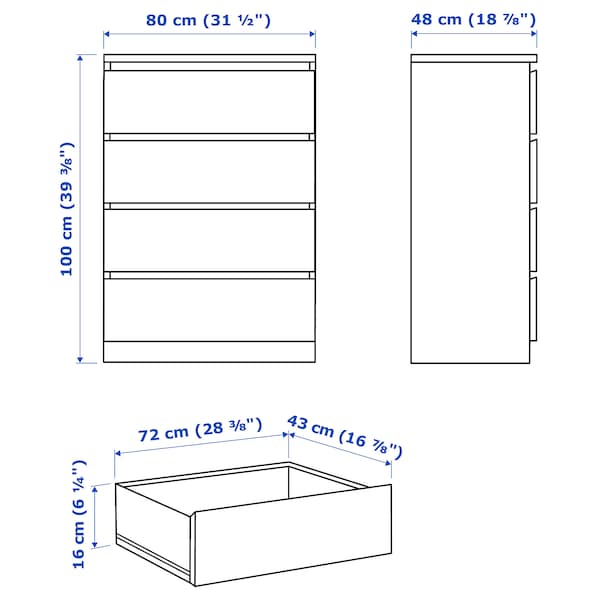 IKEA MALM 4-drawer chest, black-brown, 31 1/2x39 3/8 in , IKEA Sale | 21470EZNA