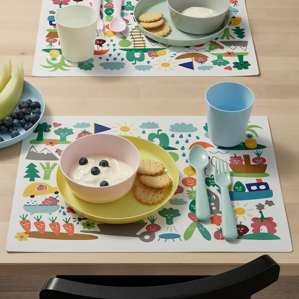 IKEA MATVRÅ place mat, fruit/vegetables pattern/multicolor, 15 ¾x11 ¾ in , IKEA Sale | 67940BCAQ