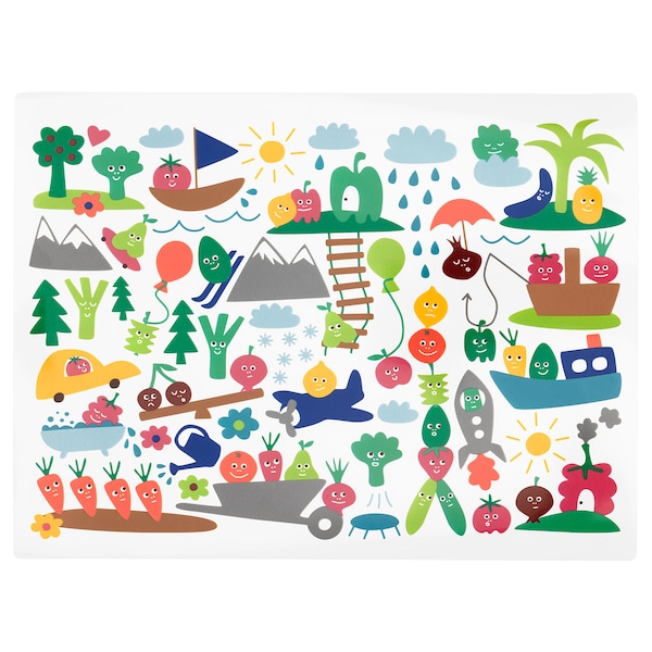 IKEA MATVRÅ place mat, fruit/vegetables pattern/multicolor, 15 ¾x11 ¾ in , IKEA Sale | 67940BCAQ