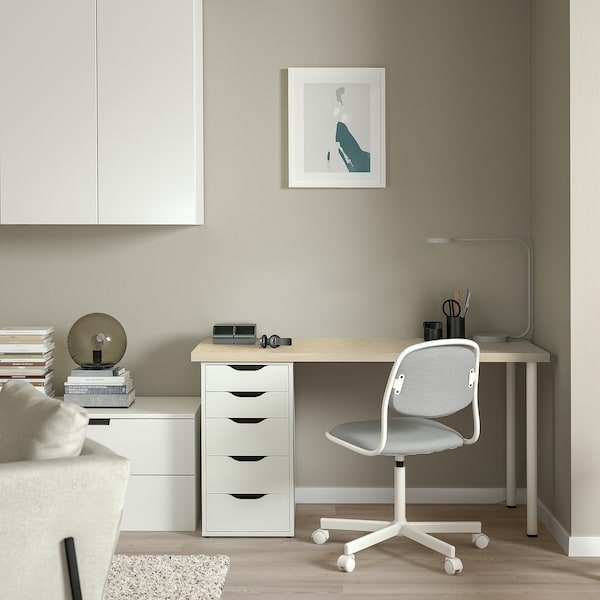 IKEA MITTCIRKEL / ALEX desk, lively pine effect/white, 55 1/8x23 5/8 in , IKEA Sale | 08524DOBF