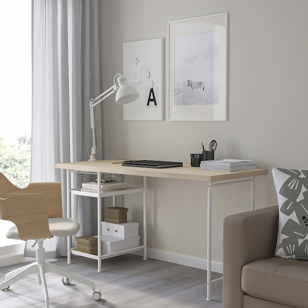 IKEA MITTCIRKEL / SPÄND desk, lively pine effect/white, 55 1/8x23 5/8 in , IKEA Sale | 20856PDEY