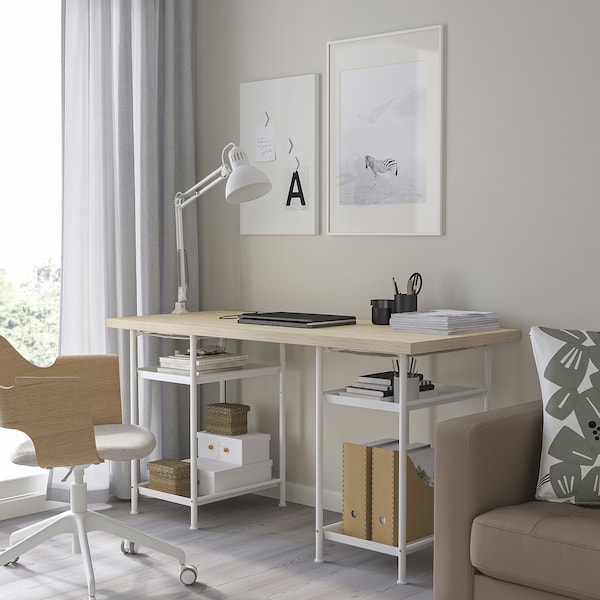 IKEA MITTCIRKEL / SPÄND desk, lively pine effect/white, 55 1/8x23 5/8 in , IKEA Sale | 90462MBDR