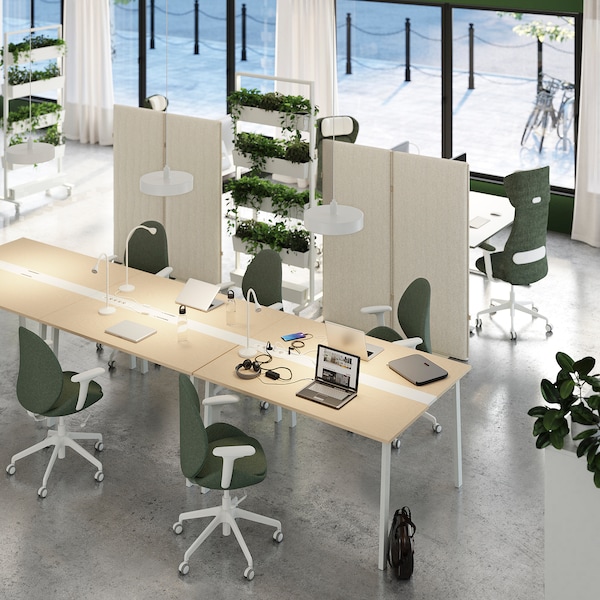 IKEA MITTZON conference table, birch veneer/white, 55 1/8x42 1/2x29 1/2 in , IKEA Sale | 62157TFIK