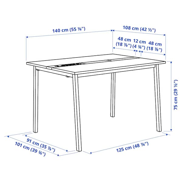 IKEA MITTZON conference table, birch veneer/white, 55 1/8x42 1/2x29 1/2 in , IKEA Sale | 62157TFIK