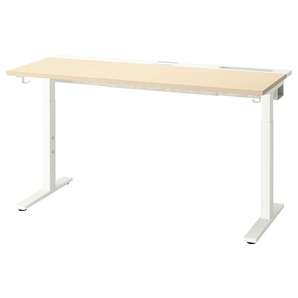 IKEA MITTZON desk, birch veneer/white, 55 1/8x23 5/8 in , IKEA Sale | 14276ZAIW