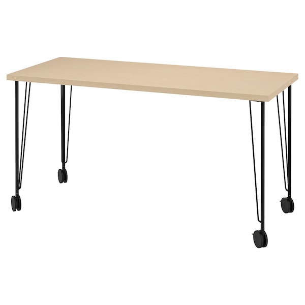 IKEA MÅLSKYTT / KRILLE desk, birch veneer/black, 55 1/8x23 5/8 in , IKEA Sale | 15630PSVA