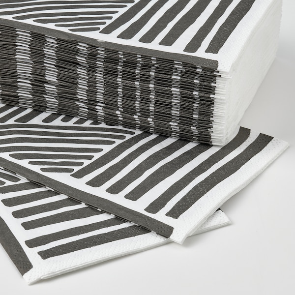 IKEA NÄBBFISK paper napkin, patterned white/black, 15x15 in, 30 pack , IKEA Sale | 57618KCVZ