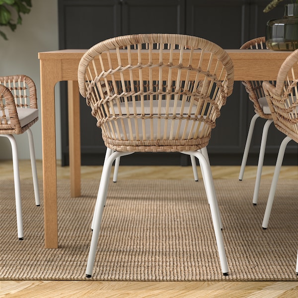 IKEA NILSOVE / NORNA chair with chair pad, rattan white/Laila natural , IKEA Sale | 69247NQCR