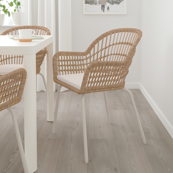 IKEA NILSOVE / NORNA chair with chair pad, rattan white/Laila natural , IKEA Sale | 69247NQCR