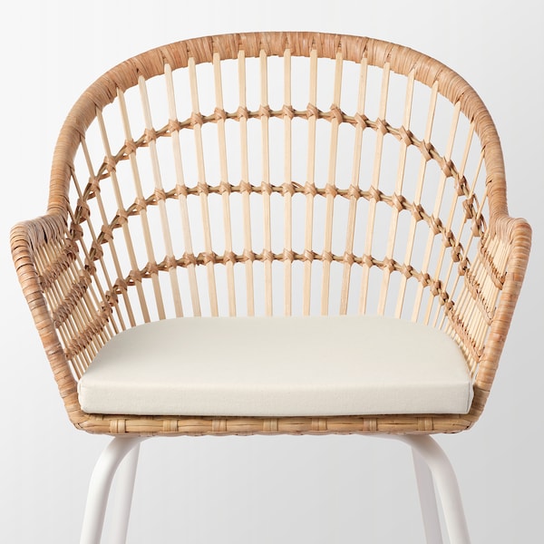 IKEA NILSOVE / NORNA chair with chair pad, rattan white/Laila natural , IKEA Sale | 69247NQCR