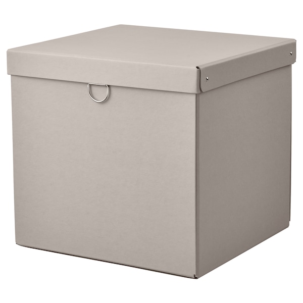 IKEA NIMM storage box with lid, light grey-beige, 12 ½x11 ¾x11 ¾ in , IKEA Sale | 34609EBYN