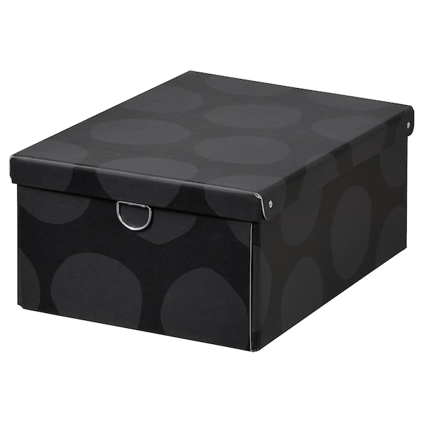 IKEA NIMM storage box with lid, spotted gray, 9 ¾x13 ¾x6 in , IKEA Sale | 75981QNCB