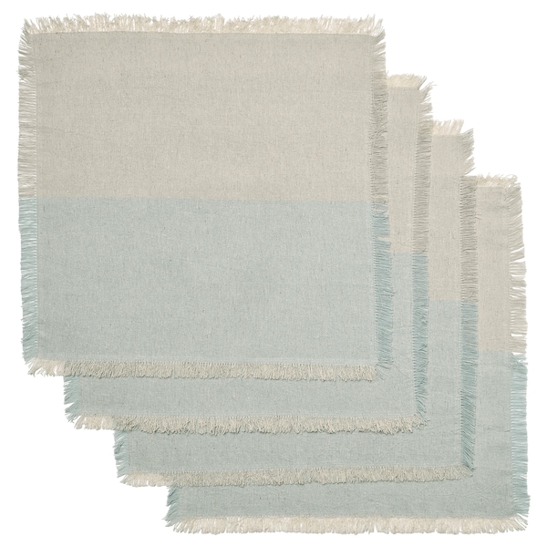 IKEA NISSÖGA napkin, beige/light blue, 14x14 in, 4 pack , IKEA Sale | 29705ASVK