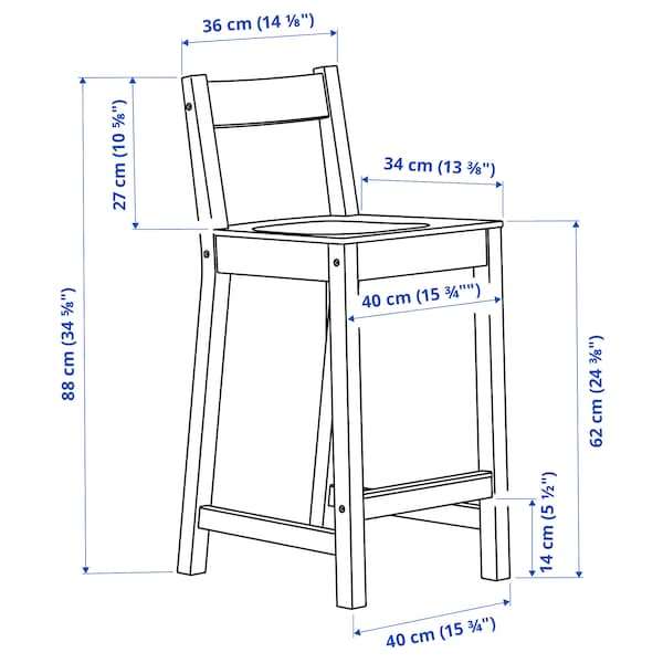 IKEA NORDVIKEN bar stool with backrest, white, 24 3/8 in , IKEA Sale | 71864NOQD