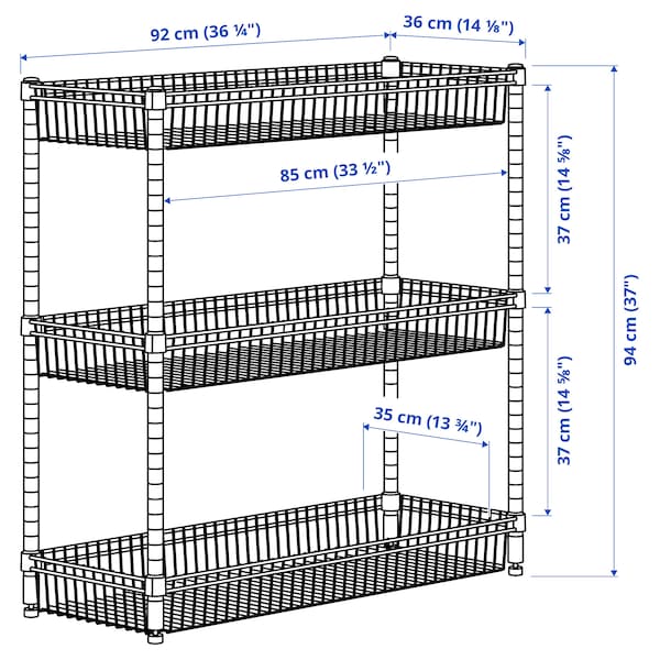 IKEA OMAR shelving unit with 3 baskets, galvanized, 36 1/4x14x37 in , IKEA Sale | 36472MXYF