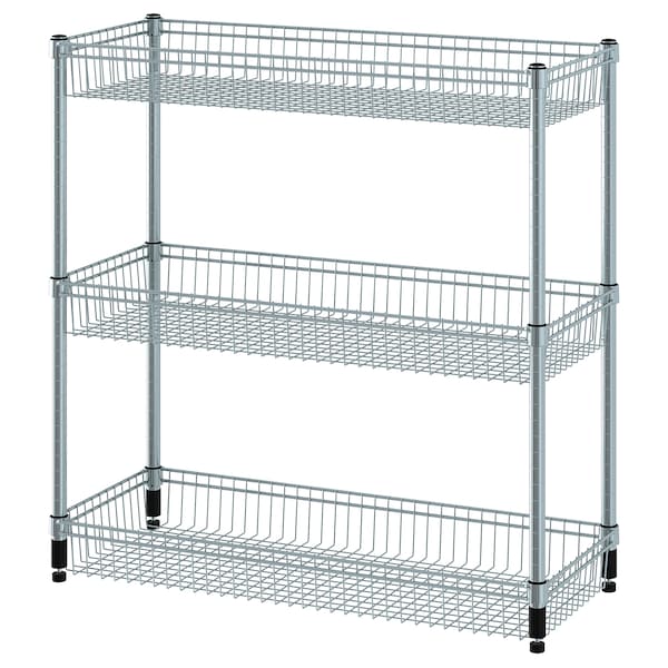 IKEA OMAR shelving unit with 3 baskets, galvanized, 36 1/4x14x37 in , IKEA Sale | 36472MXYF