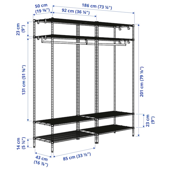 IKEA OMAR shelving unit with clothes rail, galvanized, 73 1/4x19 5/8x79 1/8 in , IKEA Sale | 71436ZSBI