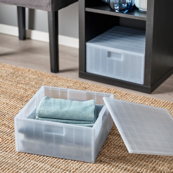 IKEA PANSARTAX storage box with lid, transparent gray-blue, 13x13x6 ½ in , IKEA Sale | 30412KPHU