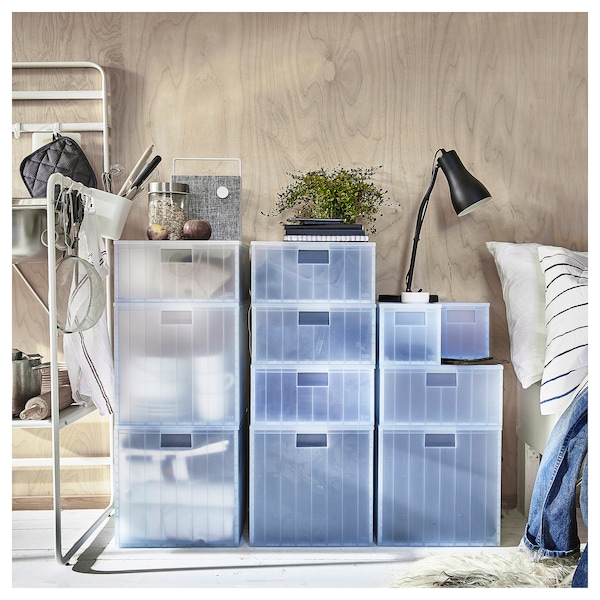 IKEA PANSARTAX storage box with lid, transparent gray-blue, 13x13x13 in , IKEA Sale | 21089BMSO