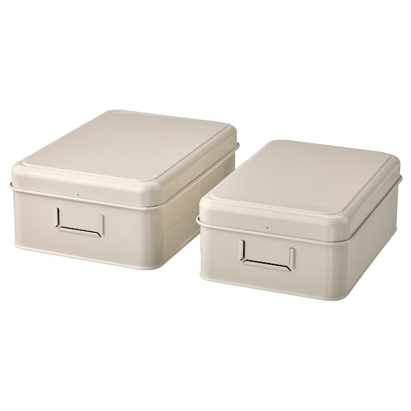 IKEA PLOGFÅRA storage box with lid, set of 2, light beige , IKEA Sale | 06739CBVE