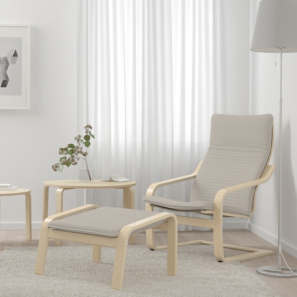 IKEA POÄNG armchair and ottoman, birch veneer/Knisa light beige , IKEA Sale | 10759NBMX