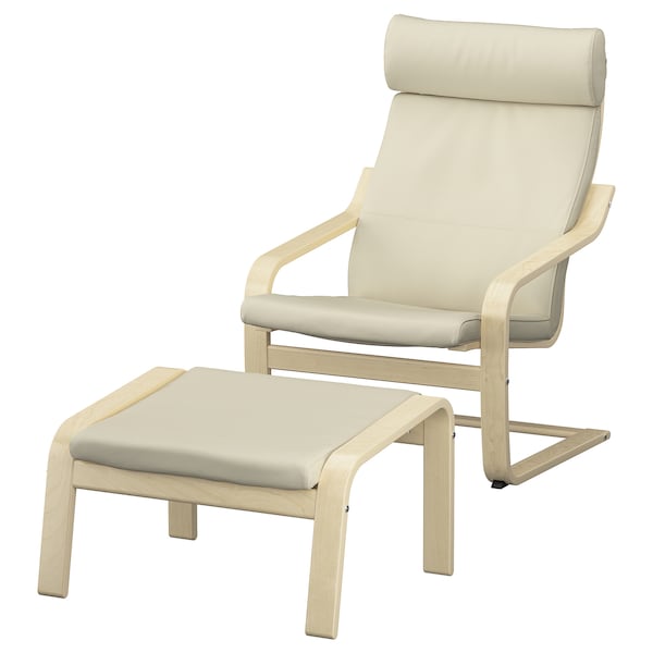 IKEA POÄNG armchair and ottoman, birch veneer/Glose off-white , IKEA Sale | 89054OPLT