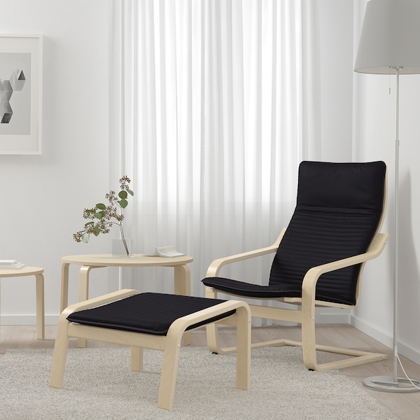 IKEA POÄNG armchair and ottoman, birch veneer/Knisa black , IKEA Sale | 56724ZWFO