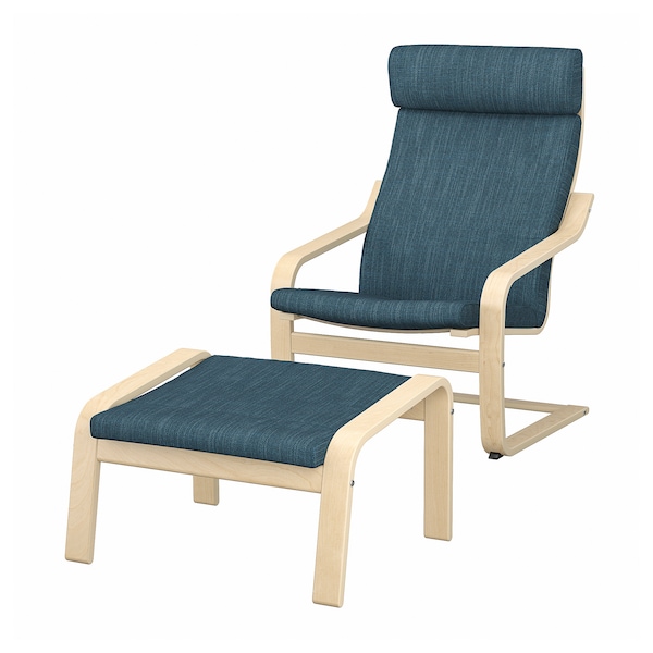 IKEA POÄNG armchair and ottoman, birch veneer/Hillared dark blue , IKEA Sale | 25980XGZR