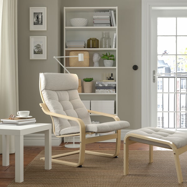 IKEA POÄNG armchair and ottoman, birch veneer/Gunnared beige , IKEA Sale | 84130PQTW